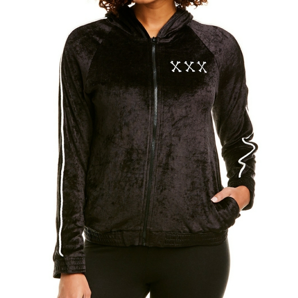 ⭐🖤LAUREN MOSHI SKULL VELOUR NADIA HOODIE SZ XS🖤⭐ - Picture 3 of 8